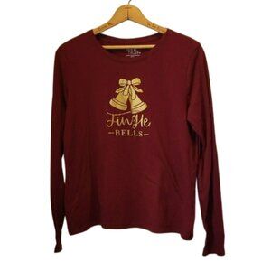 Time and Tru Size M 8-10 Christmas Jingle Bells Lightweight Long Sleeve Top